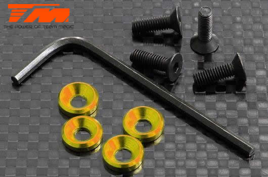 Team Magic - TM102622-3GD - Screws - Engine Mount Special - 3mm Flat Head with Conical Washer - Gold (4 pcs)