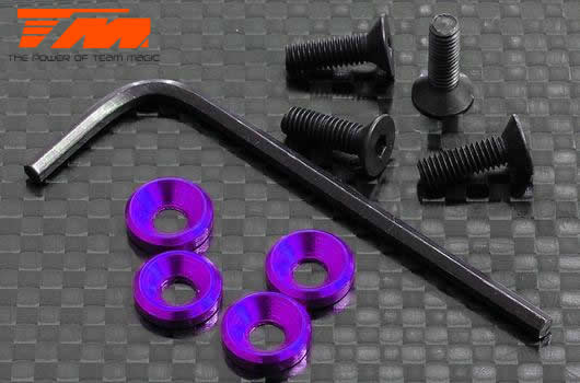 Team Magic - TM102622-3P - Screws - Engine Mount Special - 3mm Flat Head with Conical Washer - Purple (4 pcs)