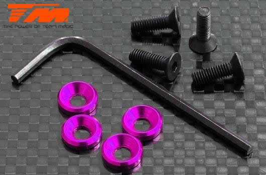 Team Magic - TM102622-3PK - Screws - Engine Mount Special - 3mm Flat Head with Conical Washer - Pink (4 pcs)