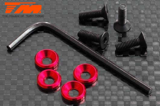 Team Magic - TM102622-3R - Screws - Engine Mount Special - 3mm Flat Head with Conical Washer - Red (4 pcs)