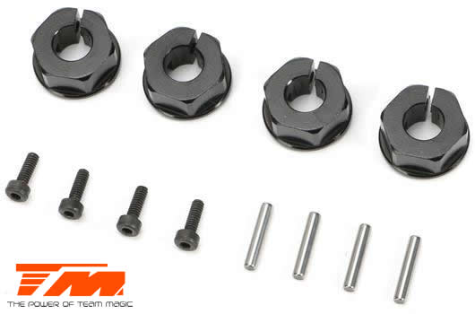 Team Magic - TM510174BK - Option Part - E5 - Clamp Type Wheel Hexes 12mm - Black (4 pcs)