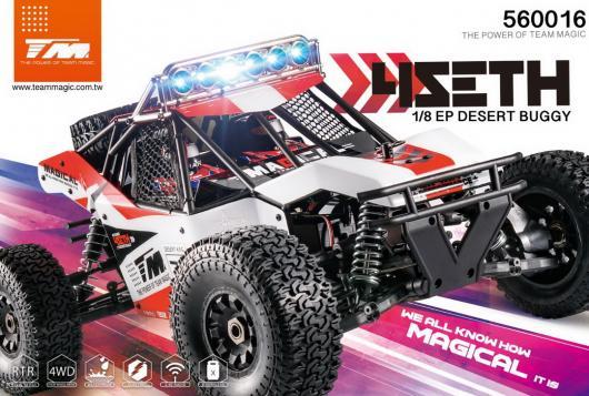 Car - 1/8 XL Electric - 4WD Desert Truck - RTR - 2500kv Brushless Motor - 3-4S - Waterproof - Team Magic 4SETH Red/White