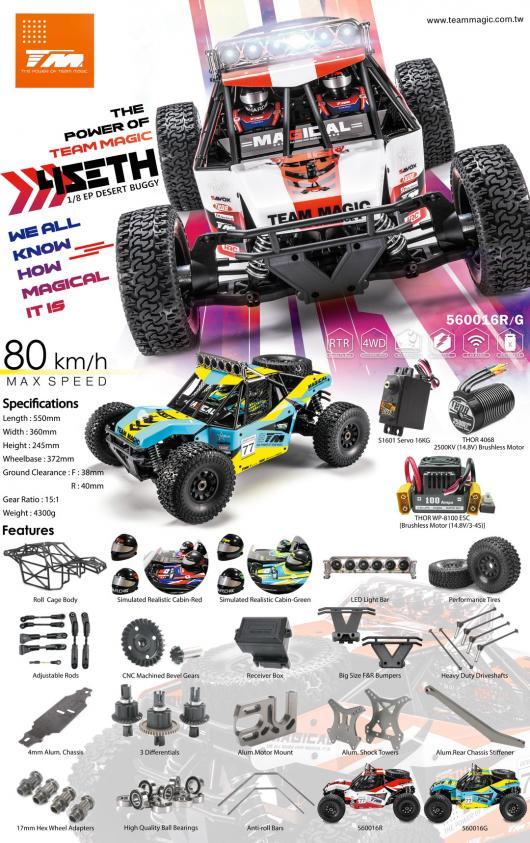 Car - 1/8 XL Electric - 4WD Desert Truck - RTR - 2500kv Brushless Motor - 3-4S - Waterproof - Team Magic 4SETH Red/White