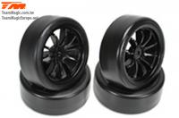 Pneus - 1/10 Drift - montés - jantes 10 Spoke noires - 12mm Hex - Hard (4 pces)