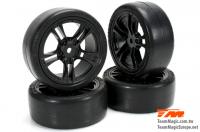 Gomme - 1/10 Touring - montato - Cerchi 5 Spoke Neri - 12mm Hex - Slics (4 pzi)