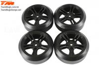 Tires - 1/10 Drift - mounted - 5 Spoke Black wheels - 12mm Hex - 45° - Hard (4 pcs)