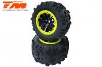 Tires - Monster Truck - Mounted - E6 7.1" Size - Yellow Ring (2 pcs)