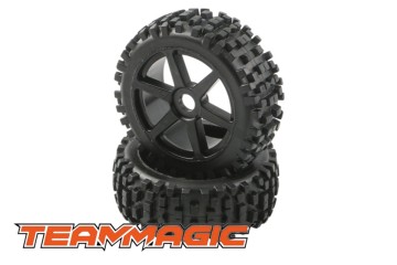 1/8-scale buggy tyres – pre-fitted – 17 mm wheel hub – B8ERII block tyres – 6 spokes, black (2 pieces)