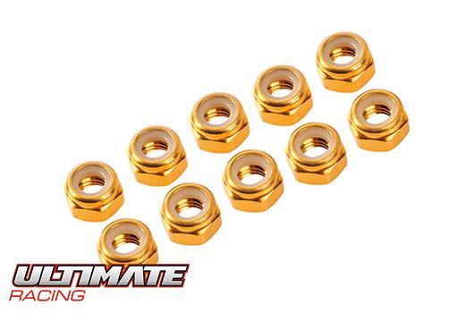 Ultimate Racing - UR1502-G - 3 mm. ALU. NYLON NUT GOLD (10pcs)