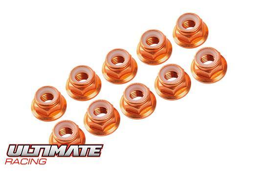 Ultimate Racing - UR1503-G - 3MM. ALU. NYLON NUT W/FLANGED GOLD (10pcs)