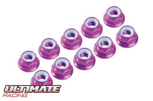 Ultimate Racing - UR1503-PK - 3MM. ALU. NYLON NUT W/FLANGED PINK (10pcs)