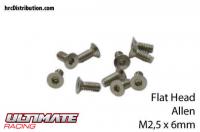 Screws - Flat Head - Hex (Allen) - M2.5 x  6mm (10 pcs)