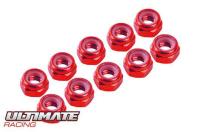 4 mm. ALU. NYLON NUT RED (10 pcs)