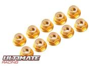 4 mm. ALU. NYLON NUT W/FLANGE GOLD (10 pcs)